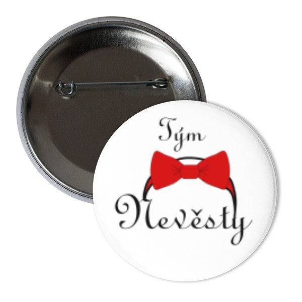 Odznáček  s potiskem Tým nevěsty s mašlí