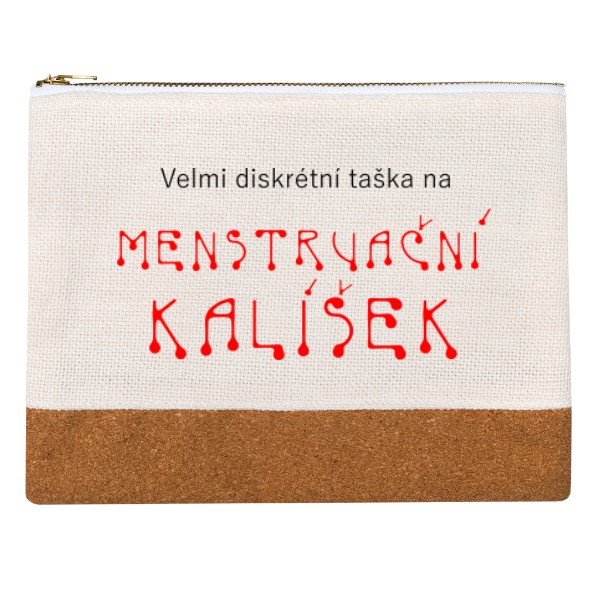 Penál lněný s potiskem Velmi diskrétní taška na menstruační kalíšek